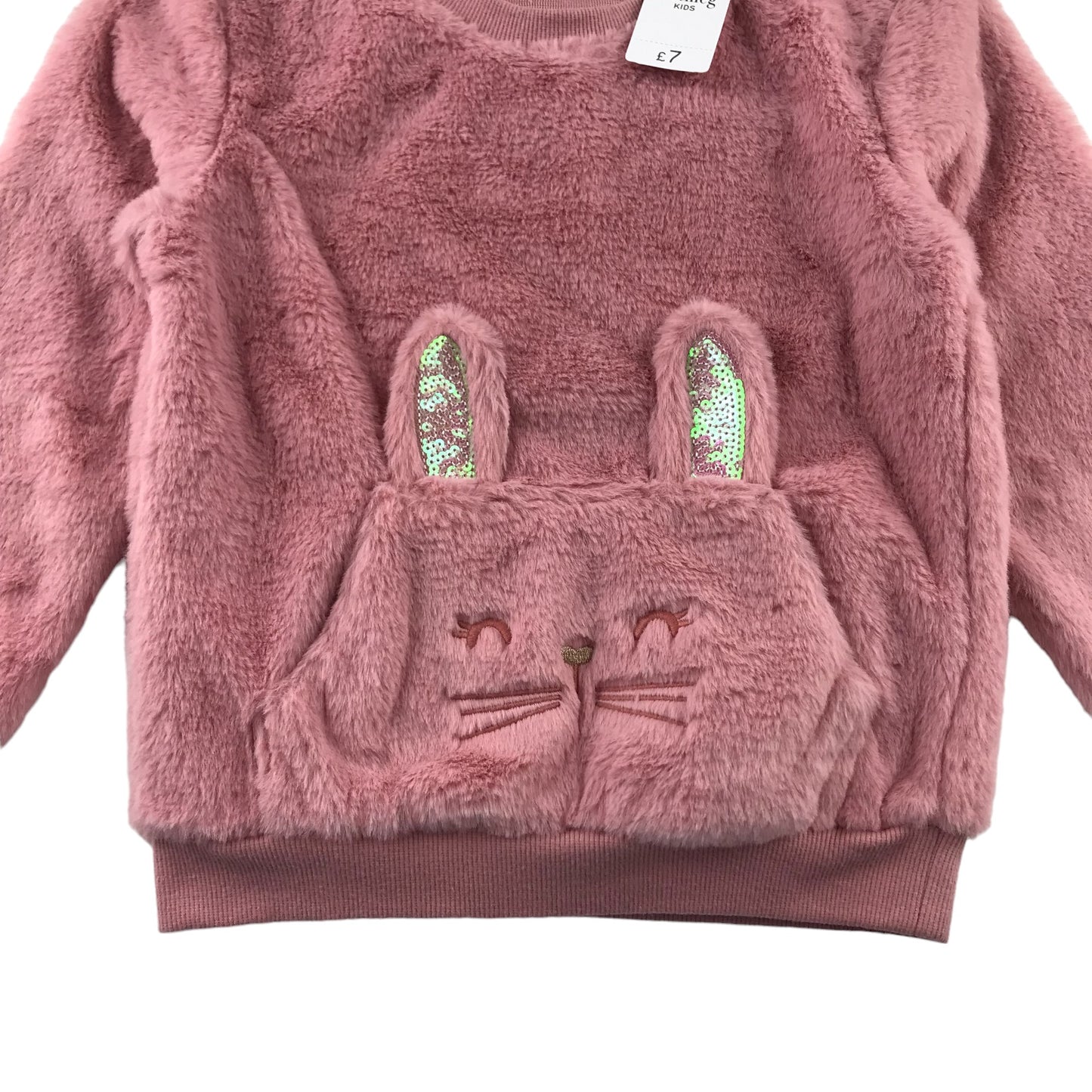 Nutmeg sweater 6-7 years pink fluffy bunny pocket jumper