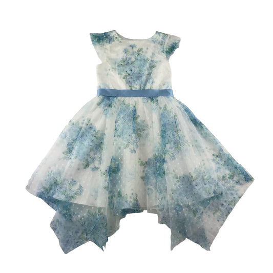 Monsoon dress 9 years white and blue floral uneven hem occasionwear