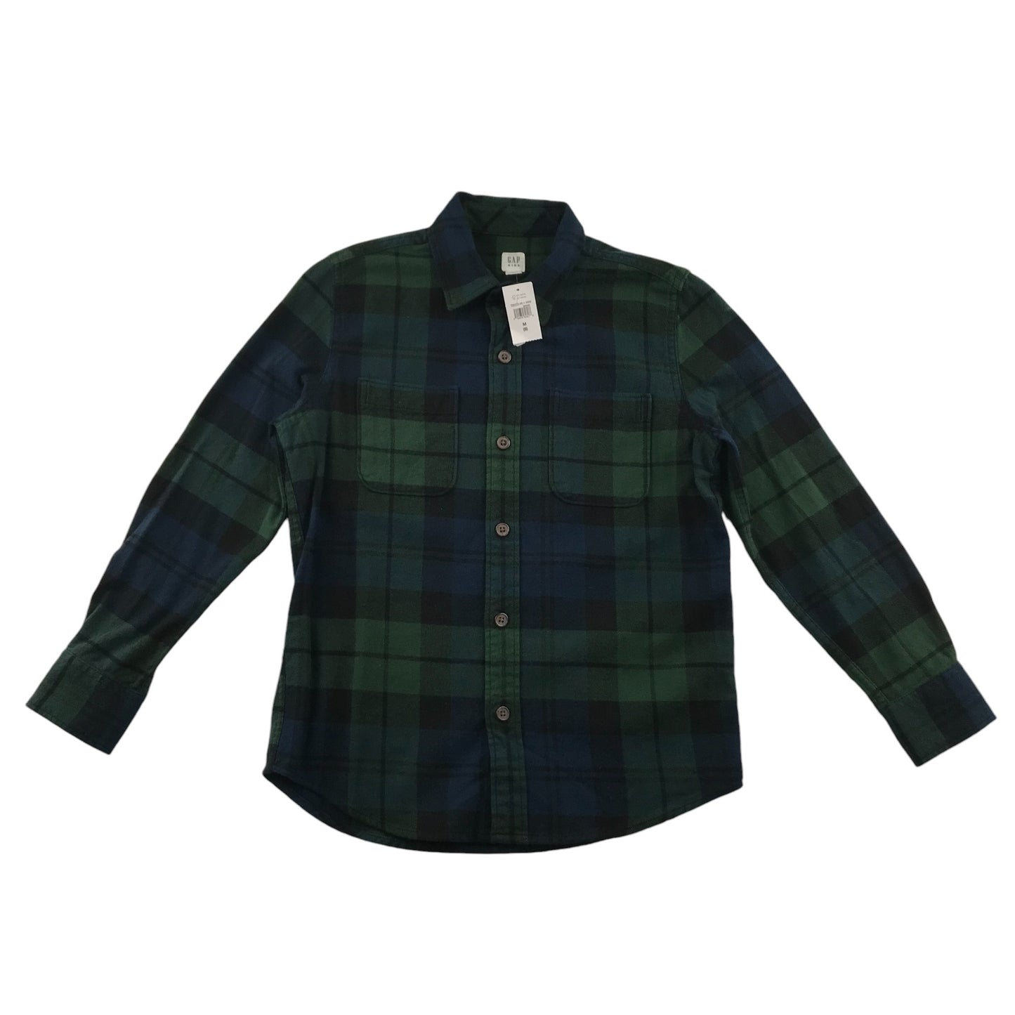 Gap Shirt 8-9 Years navy and Green Checked Button-Up Front Pockets Cotton