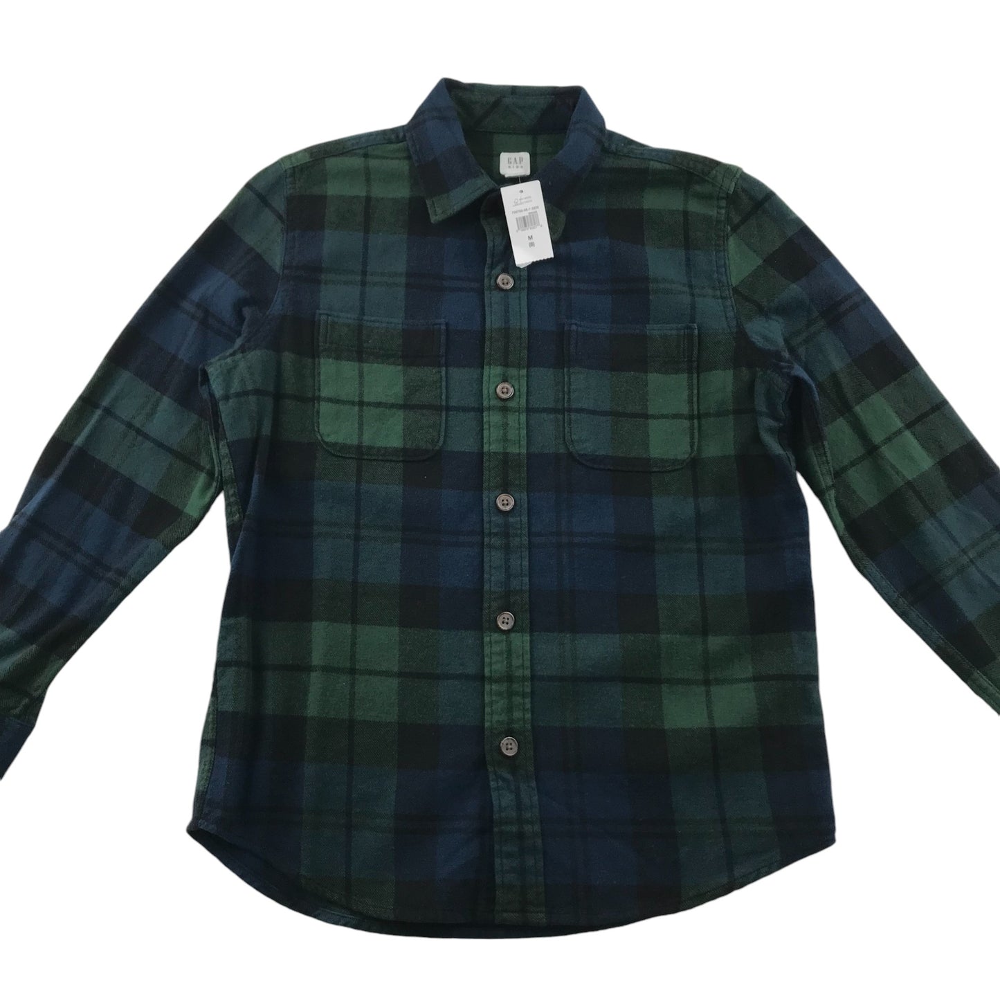 Gap Shirt 8-9 Years navy and Green Checked Button-Up Front Pockets Cotton