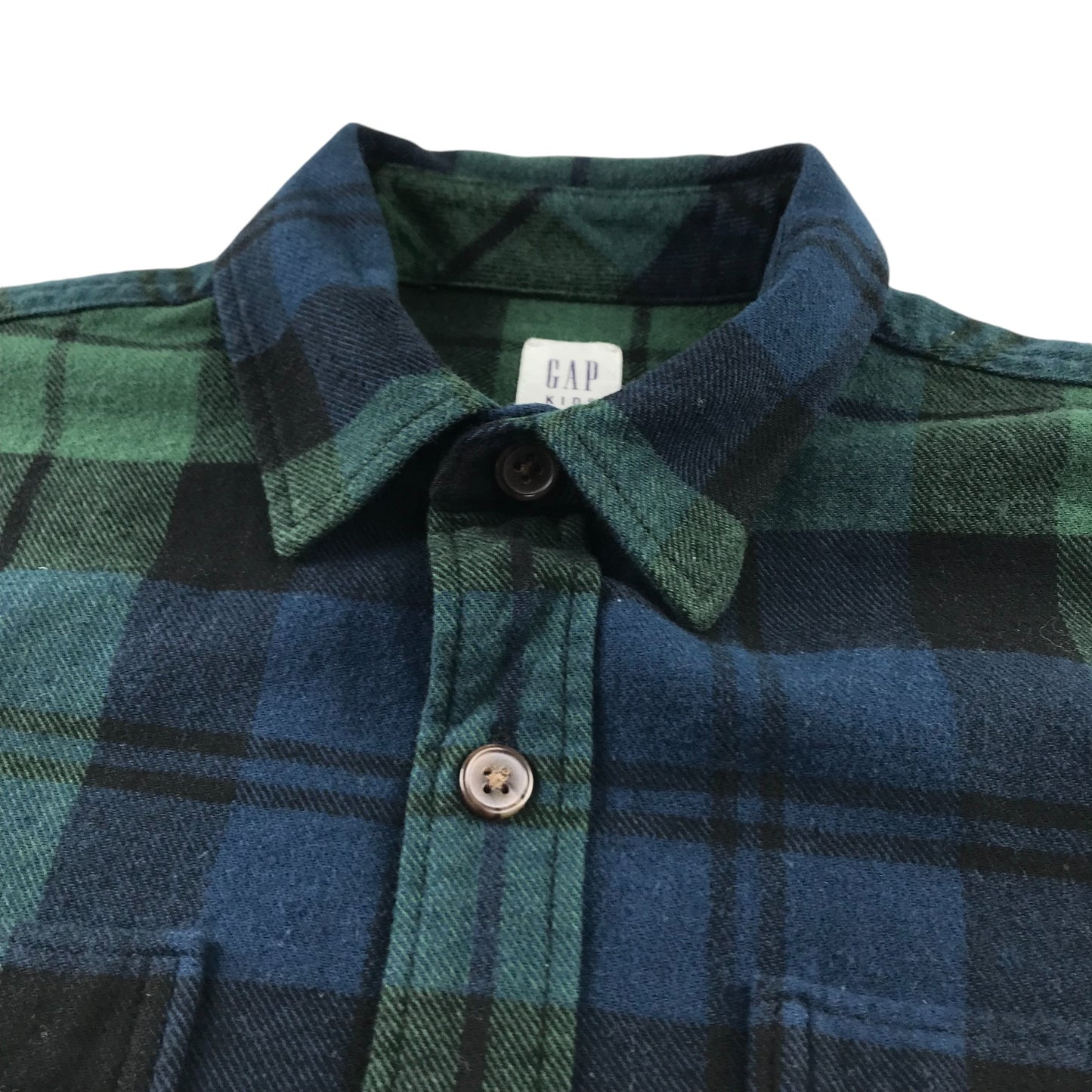 Gap Shirt 8-9 Years navy and Green Checked Button-Up Front Pockets Cotton