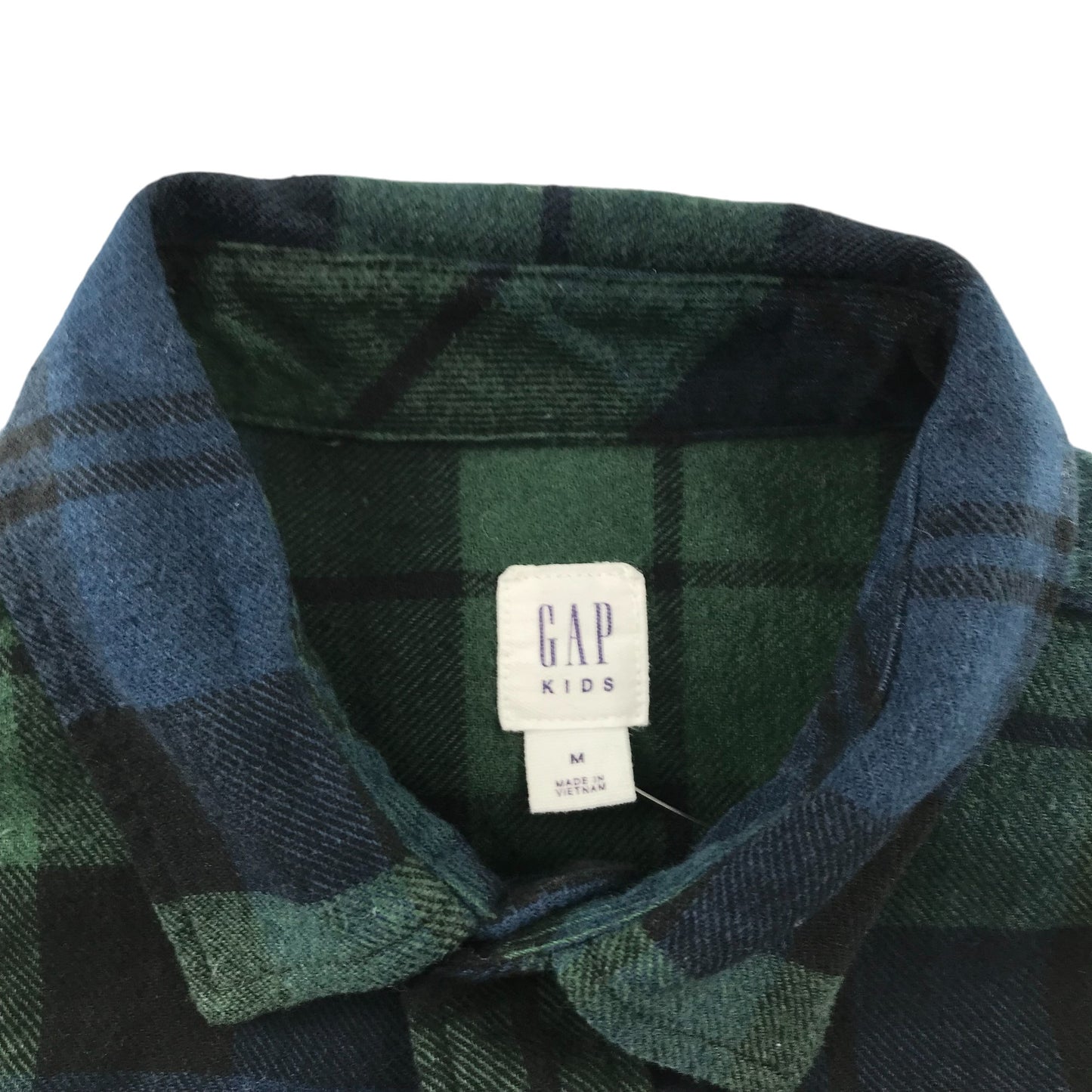 Gap Shirt 8-9 Years navy and Green Checked Button-Up Front Pockets Cotton