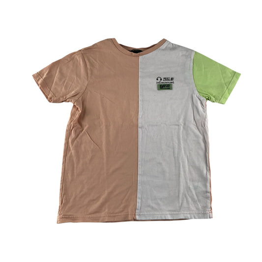 George t-shirt 9-10 years peachy white and lime panelled design cotton