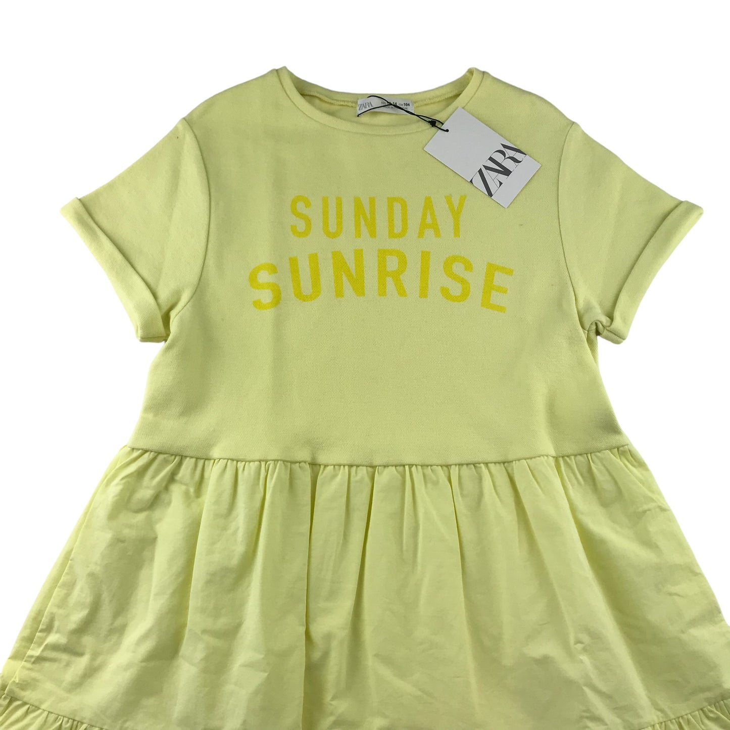 Zara dress 13-14 years yellow Sunday Sunrise print text short sleeve