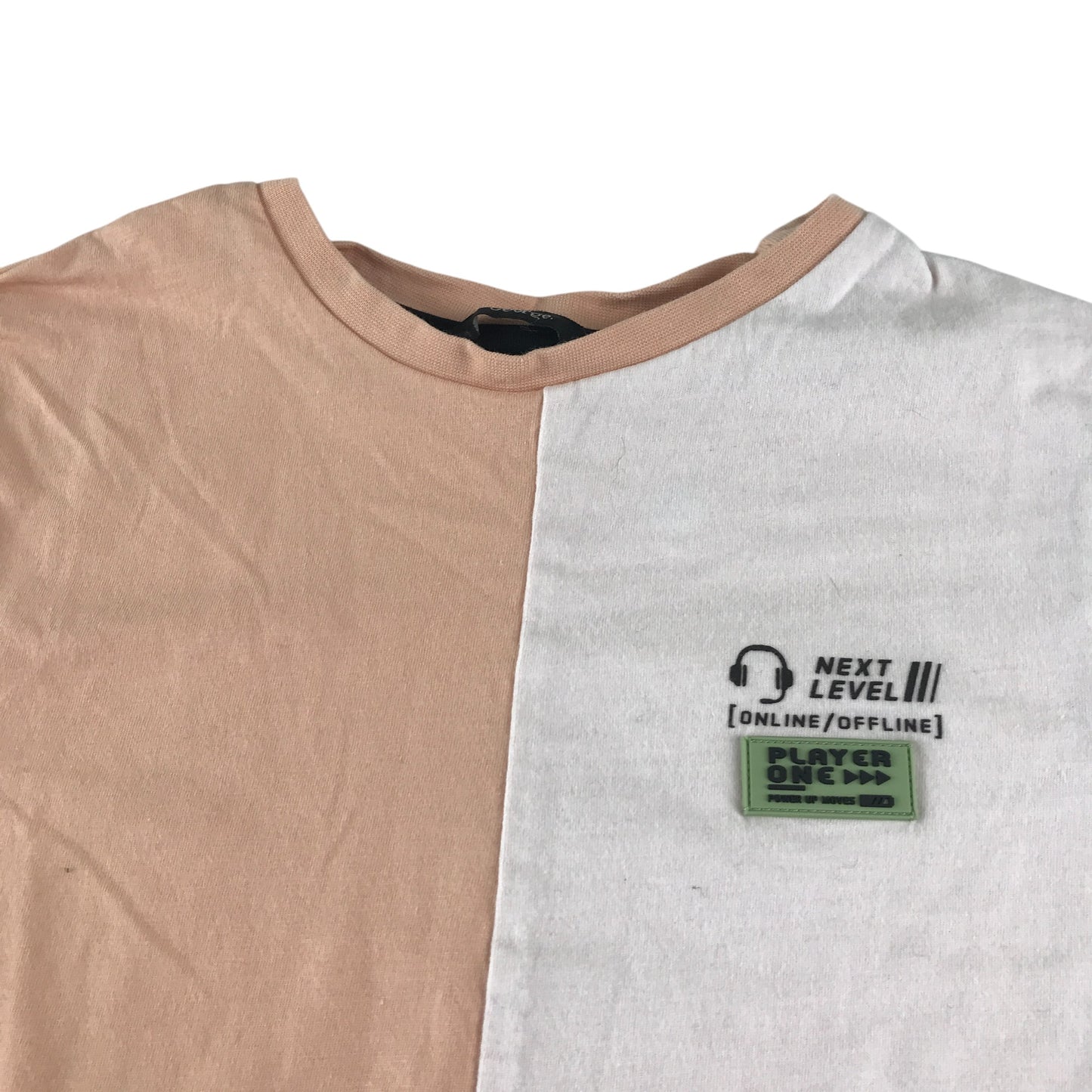 George t-shirt 9-10 years peachy white and lime panelled design cotton