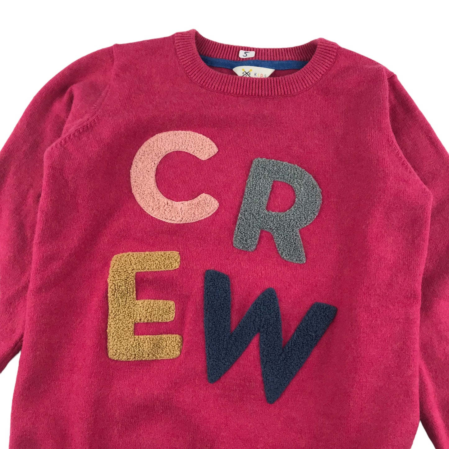 Crew Jumper Age 5 Pink Knitted Multicolour Letters