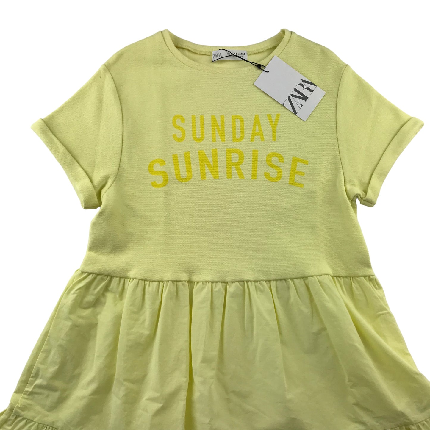 Zara dress 13-14 years yellow Sunday Sunrise print text short sleeve