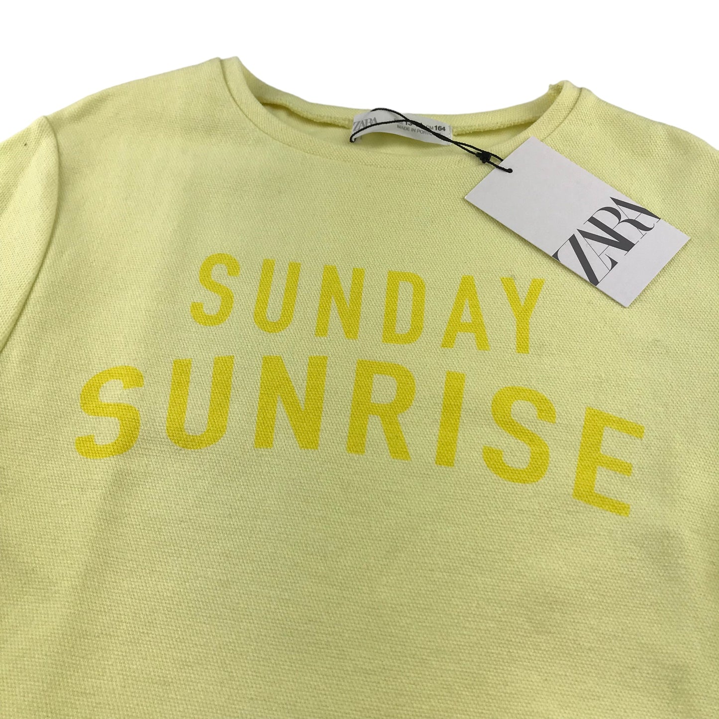 Zara dress 13-14 years yellow Sunday Sunrise print text short sleeve