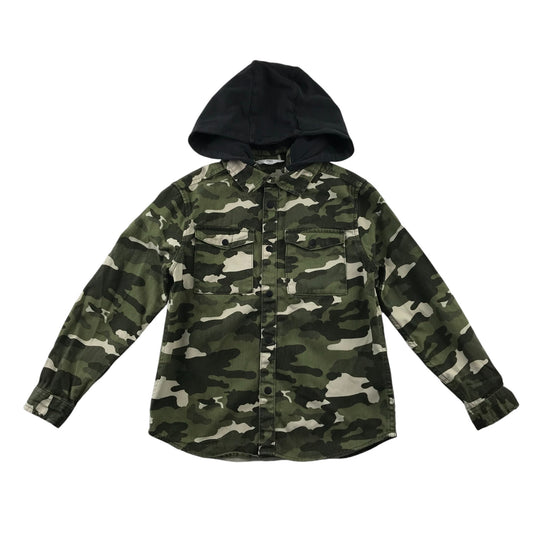 M&S Shirt 8-9 Years Green Camo Design with Black Hood