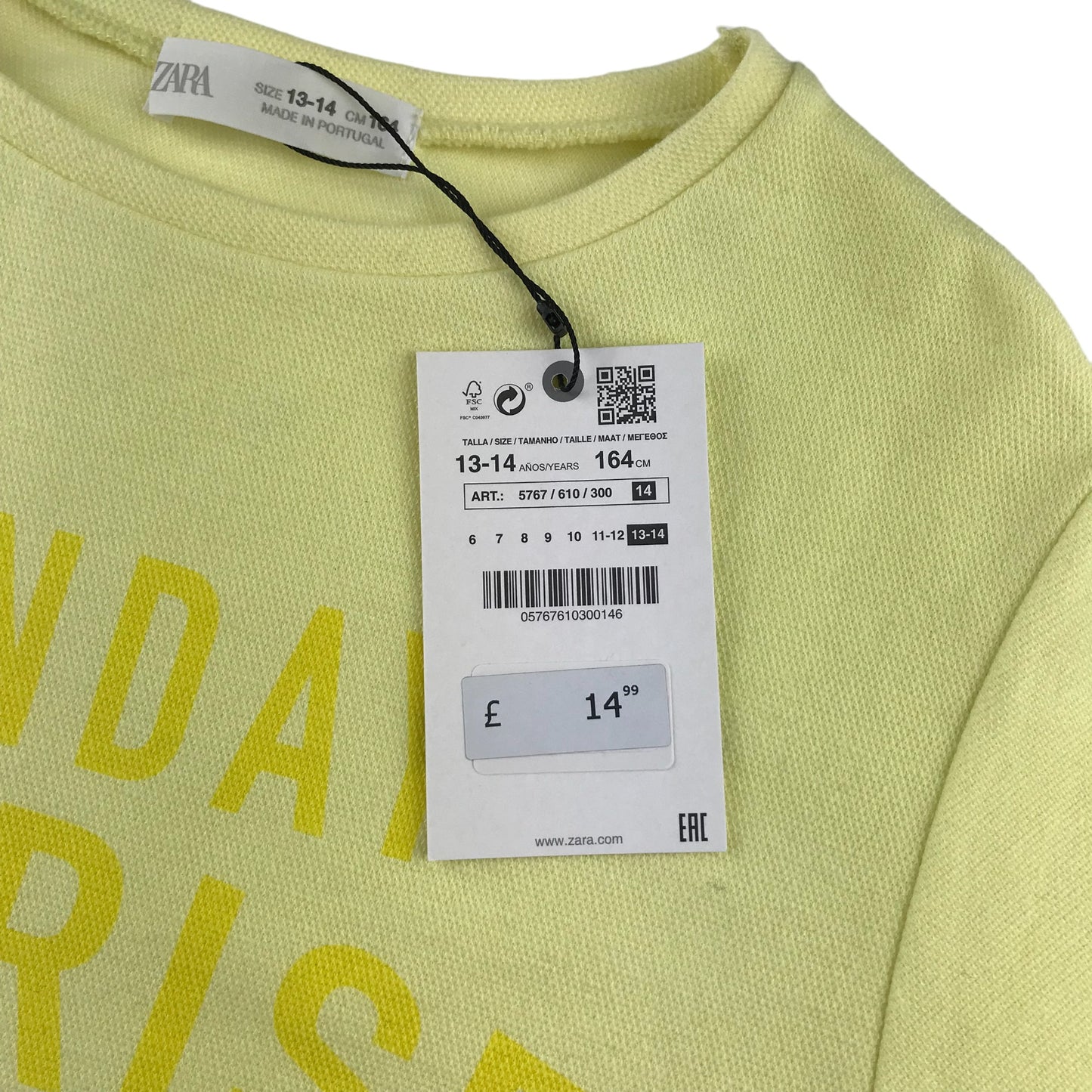 Zara dress 13-14 years yellow Sunday Sunrise print text short sleeve