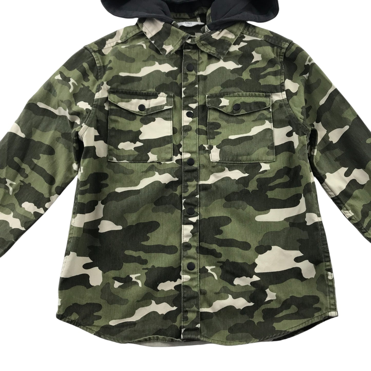 M&S Shirt 8-9 Years Green Camo Design with Black Hood