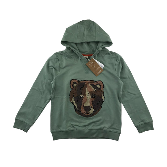 Monsoon hoodie 7-8 years dusty green bear embroidery pullover cotton