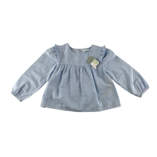 Primark blouse 4-5 years blue and white stripy flared long sleeve