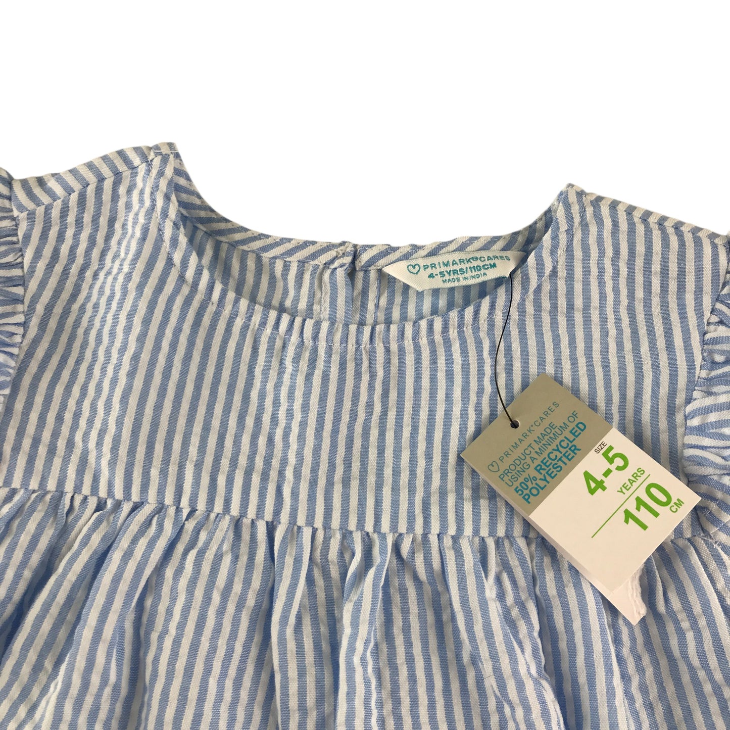 Primark blouse 4-5 years blue and white stripy flared long sleeve