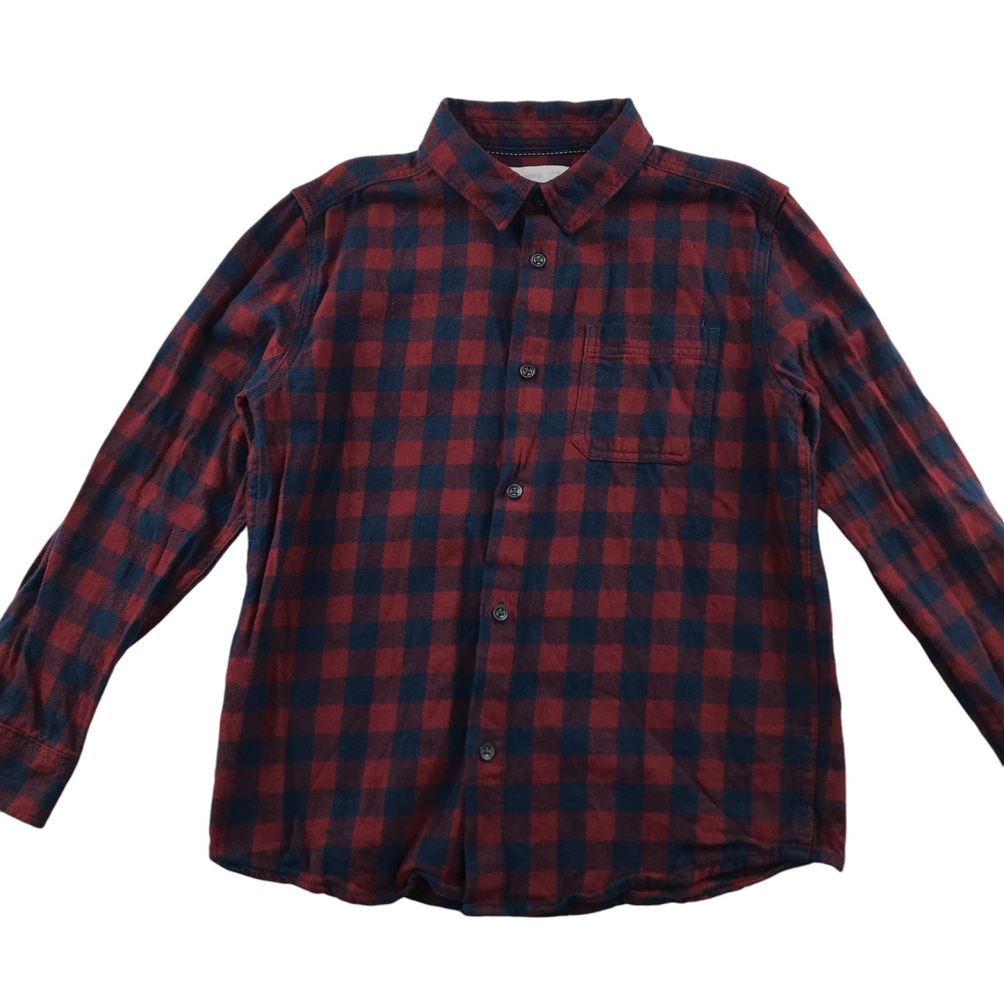 Mango Shirt 7-8 Years Red and Black Checked Button-Up with Front Pocket Cotton