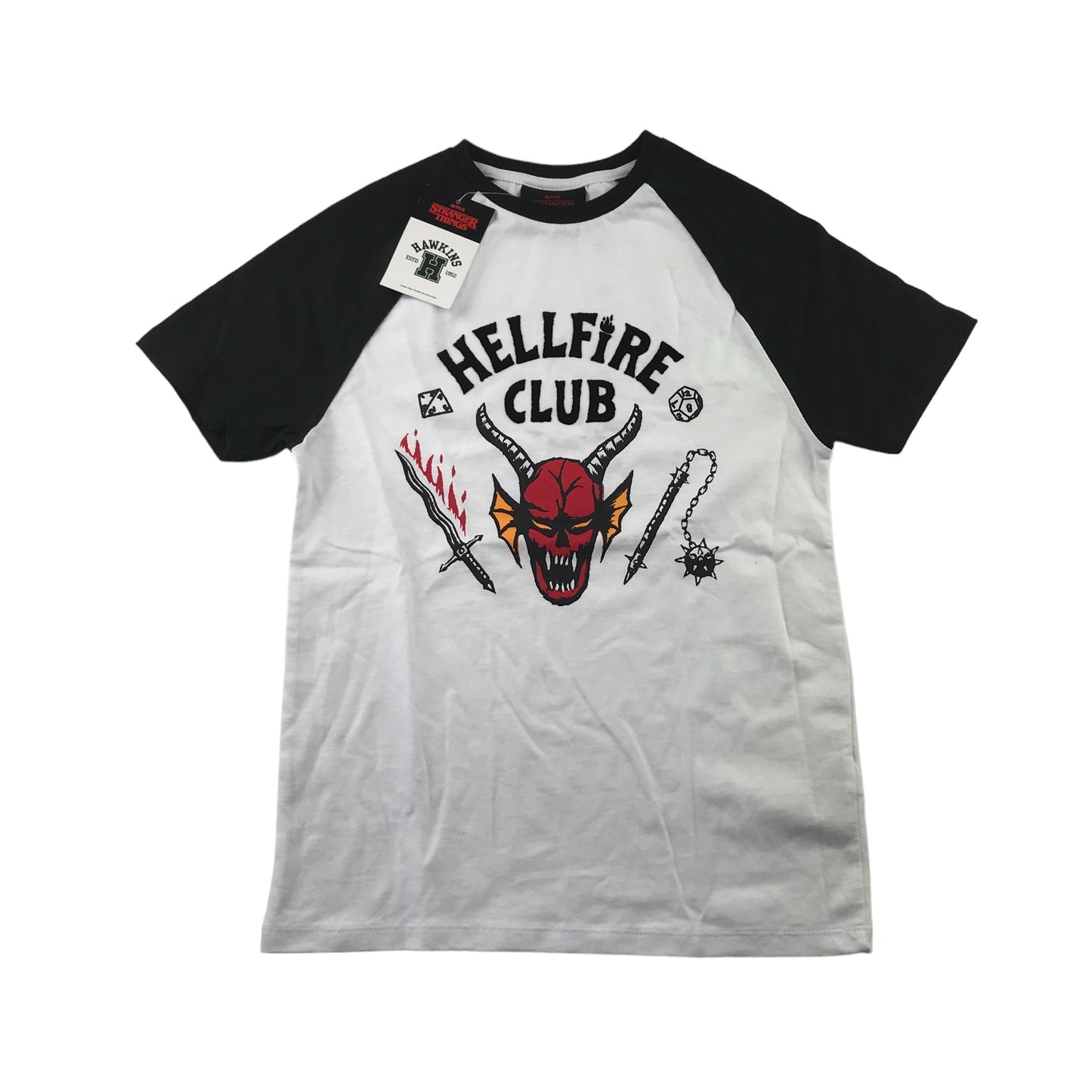 Primark t-shirt 9-10 years white and black Stranger Things Hellfire Club cotton