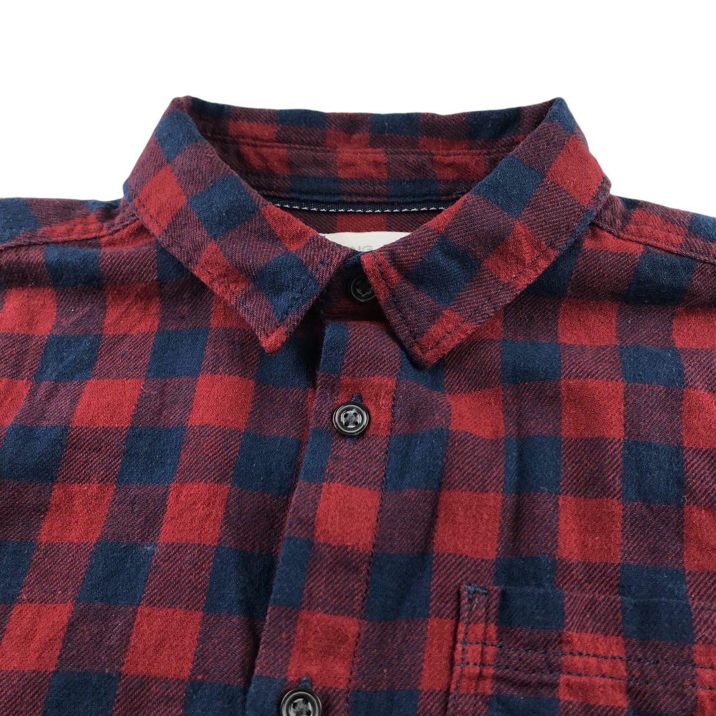 Mango Shirt 7-8 Years Red and Black Checked Button-Up with Front Pocket Cotton