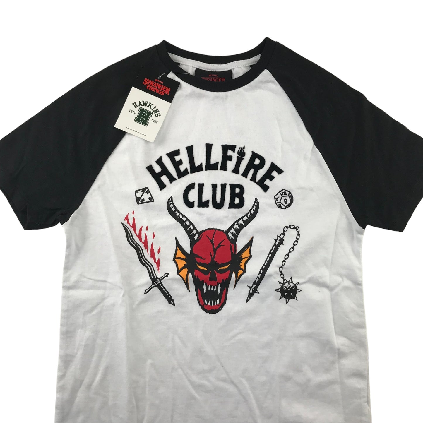 Primark t-shirt 9-10 years white and black Stranger Things Hellfire Club cotton