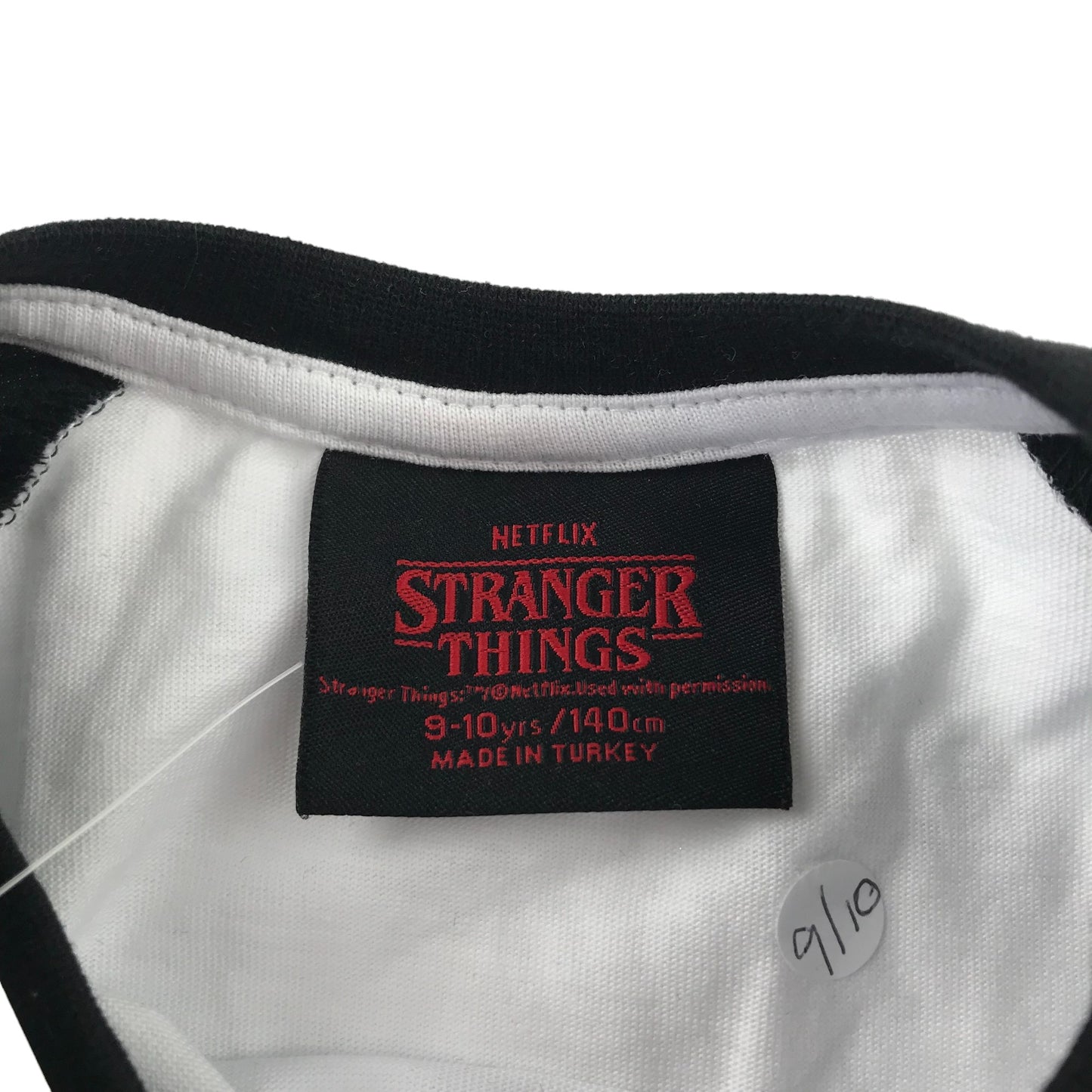 Primark t-shirt 9-10 years white and black Stranger Things Hellfire Club cotton