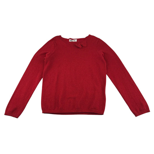 H&M jumper 9-10 years red plain with neckline bowtie knitwear