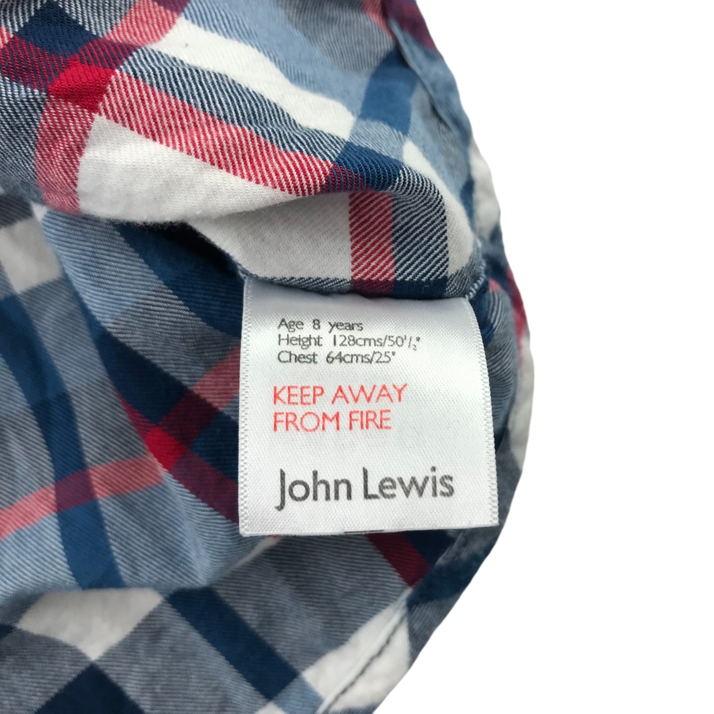 John Lewis Shirt 7-8 Years Blue and White Checked Button-Up with Front Pocket Cotton