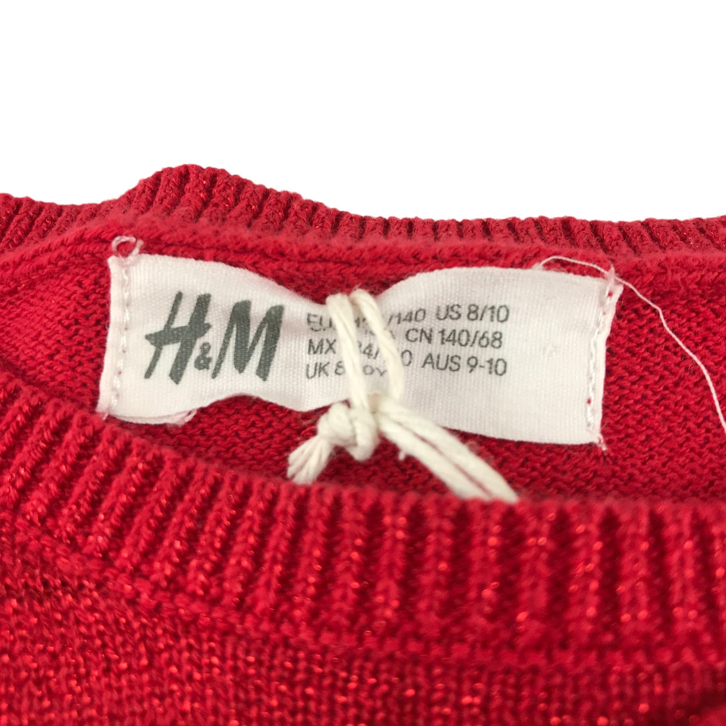 H&M jumper 9-10 years red plain with neckline bowtie knitwear