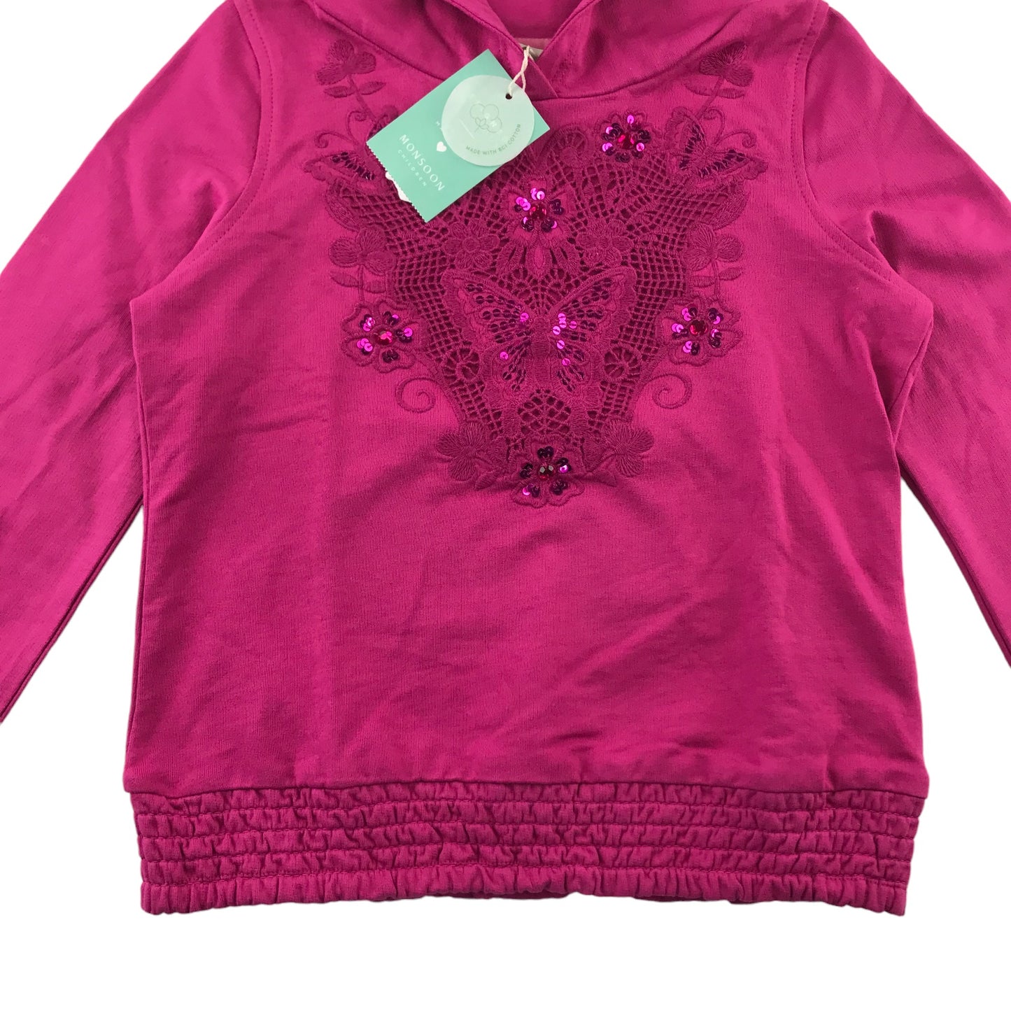 Monsoon hoodie 7-8 years magenta pink pullover with sequin detailing cotton