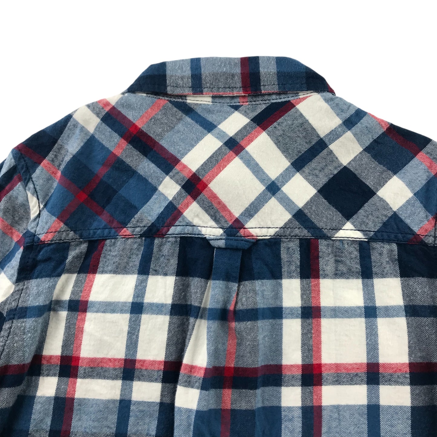 John Lewis Shirt 7-8 Years Blue and White Checked Button-Up with Front Pocket Cotton