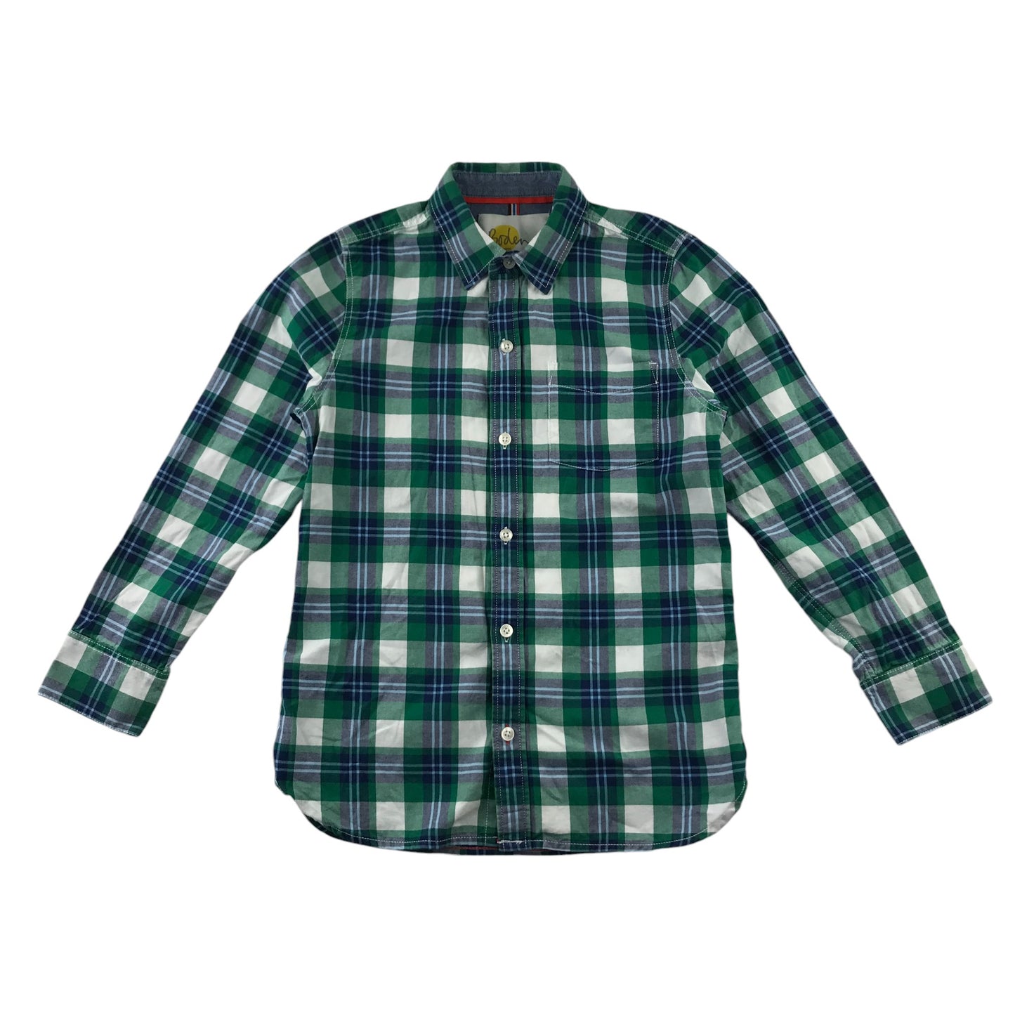 Boden Shirt 9-10 Years Green and White Checked Button-Up Cotton