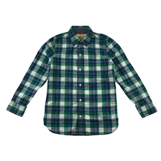 Boden Shirt 9-10 Years Green and White Checked Button-Up Cotton