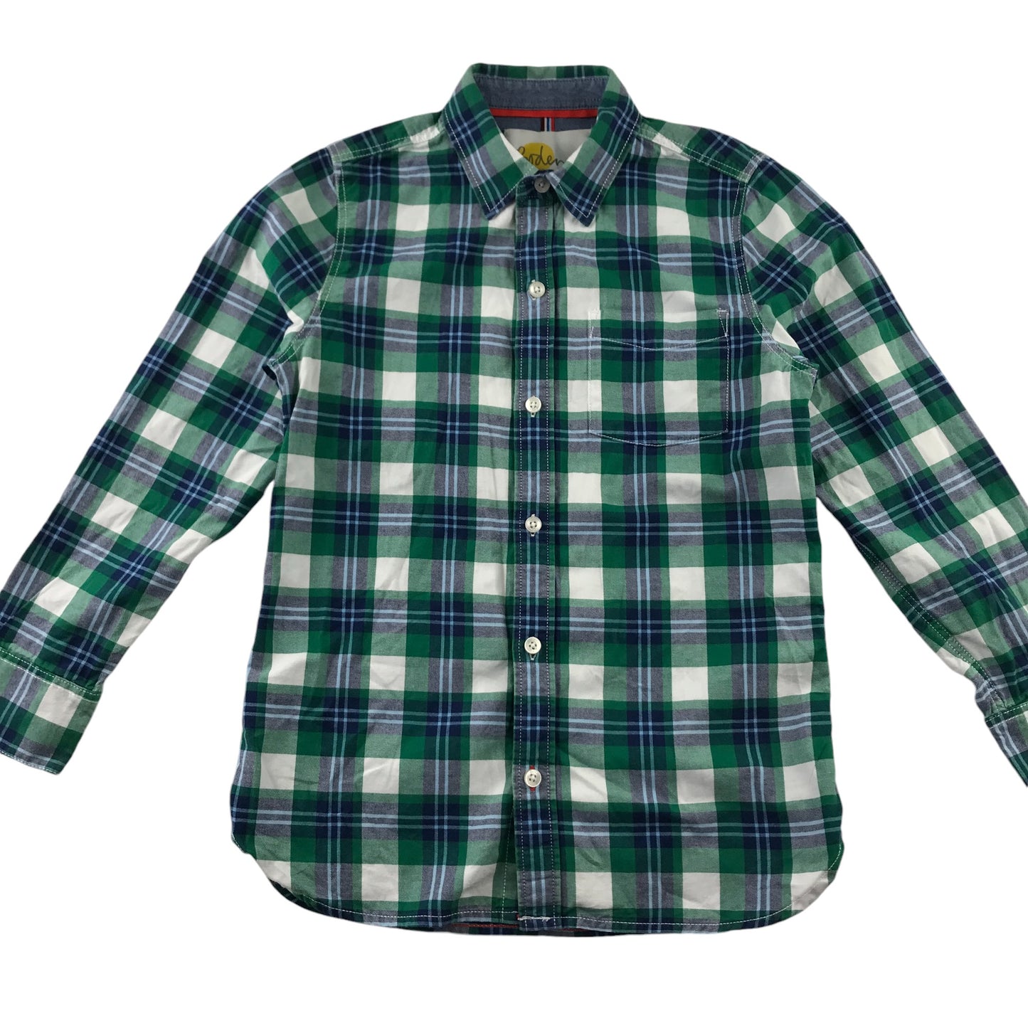 Boden Shirt 9-10 Years Green and White Checked Button-Up Cotton