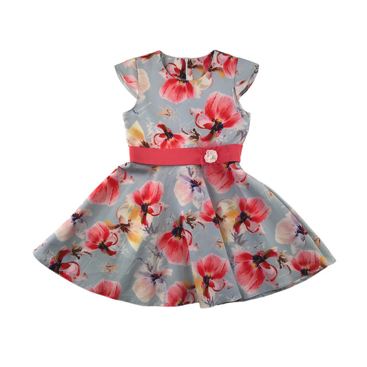 Blue floral dress 5-6 years pink flower print pattern and belt