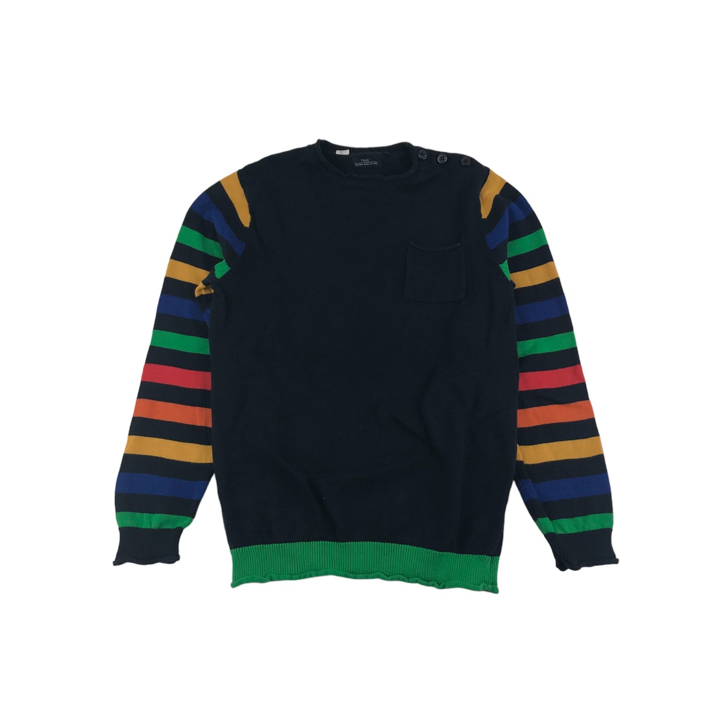 Next Jumper Age 5 Navy Multicolour Stripy Sleeves