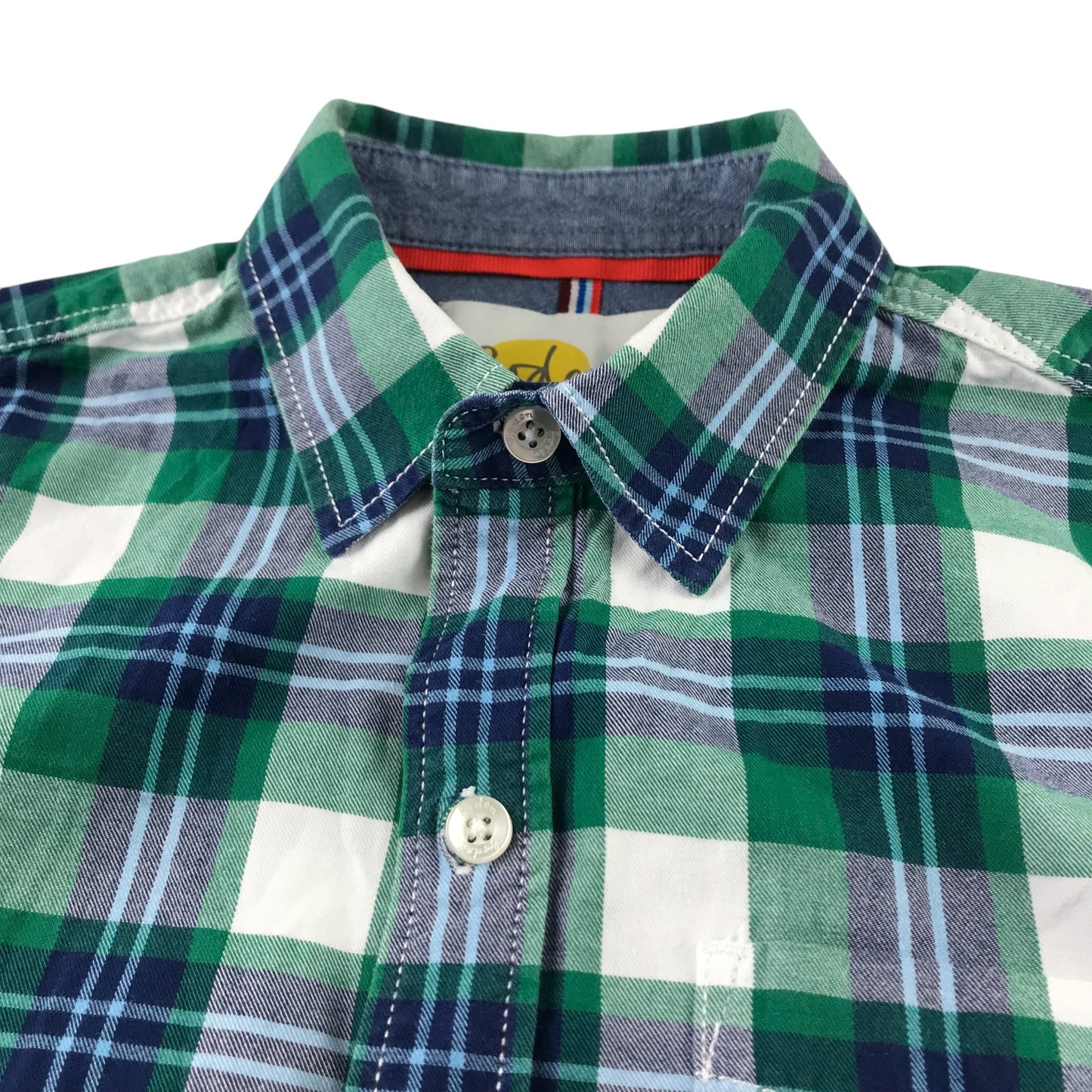 Boden Shirt 9-10 Years Green and White Checked Button-Up Cotton