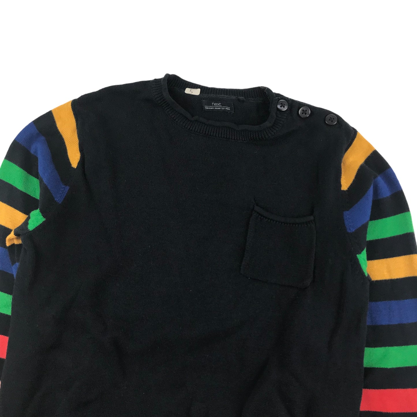 Next Jumper Age 5 Navy Multicolour Stripy Sleeves