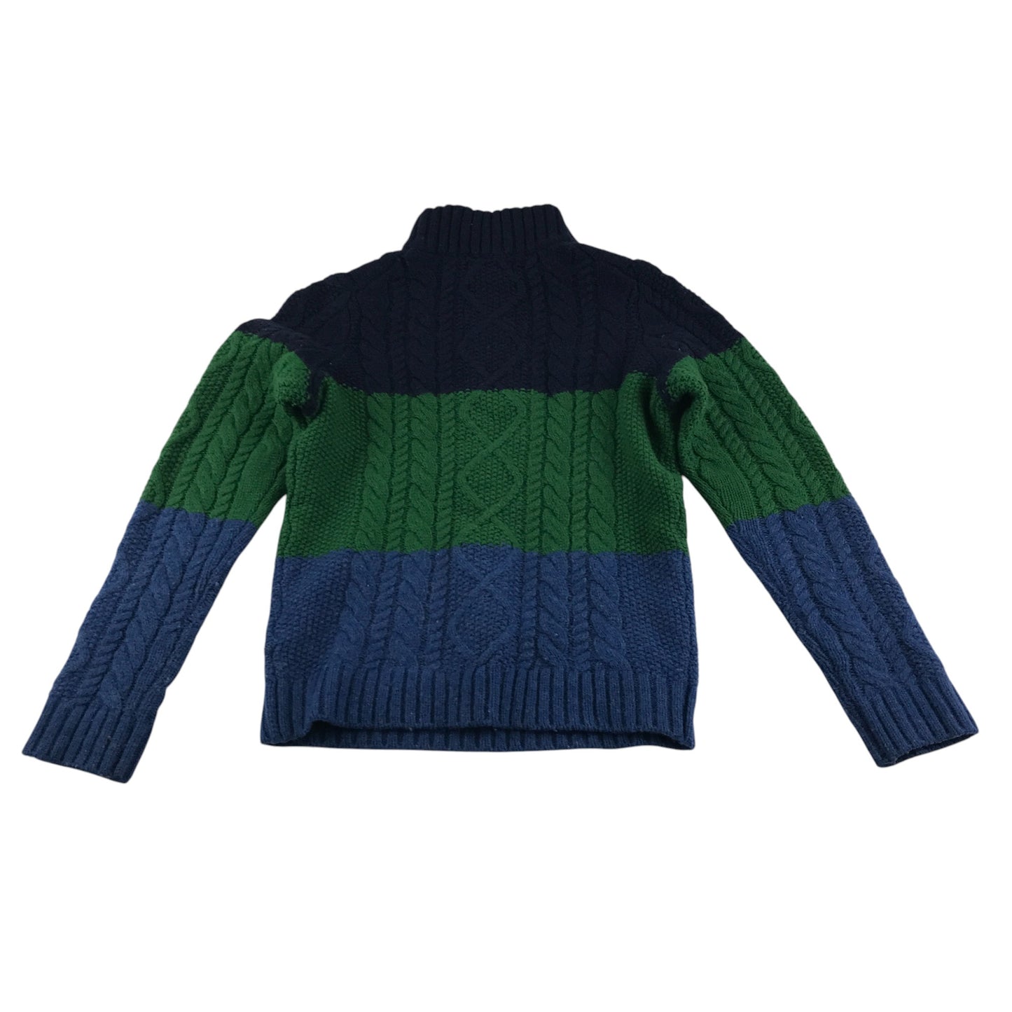 Boden jumper 8-9 years navy green and blue panelled cable knitwear wool-mix
