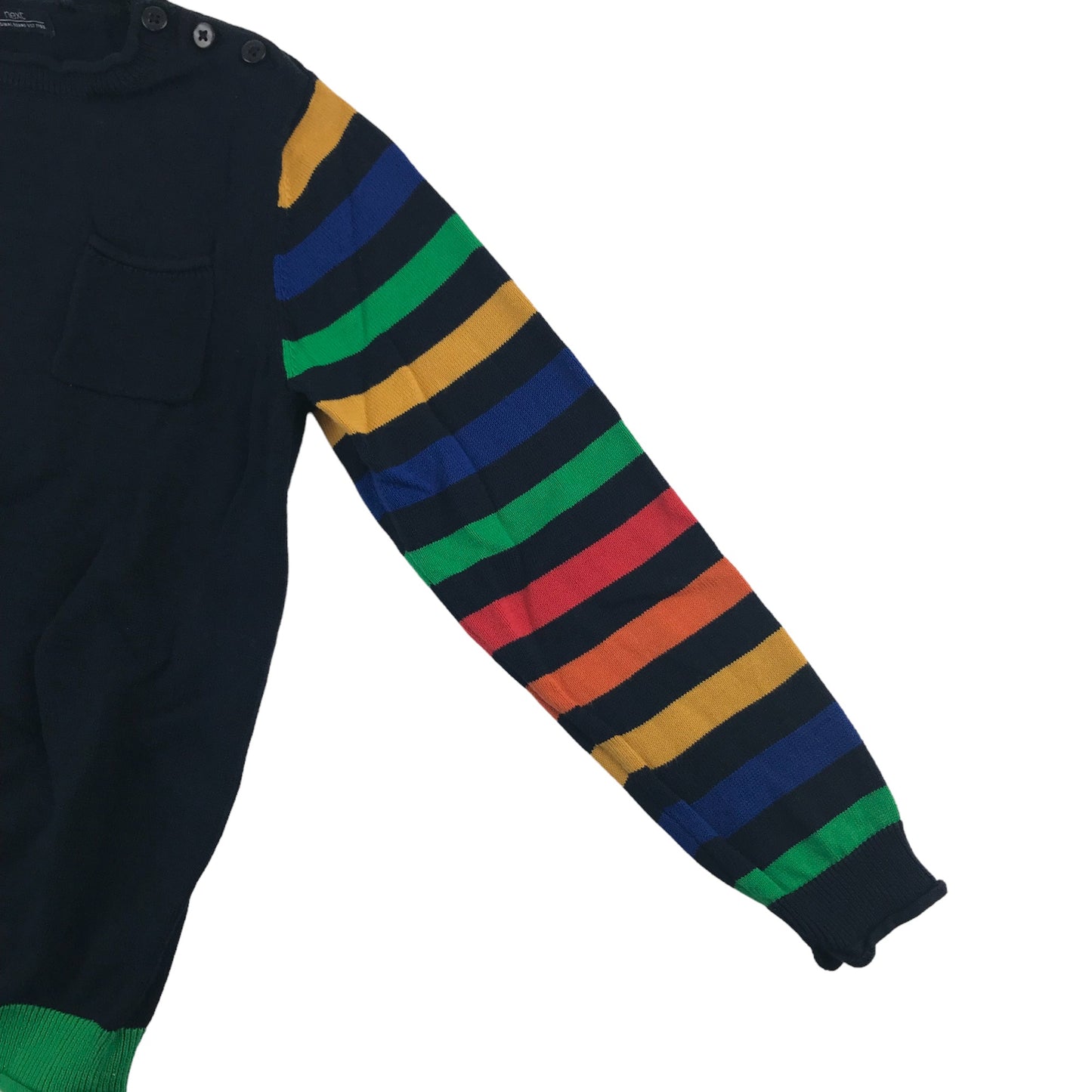 Next Jumper Age 5 Navy Multicolour Stripy Sleeves