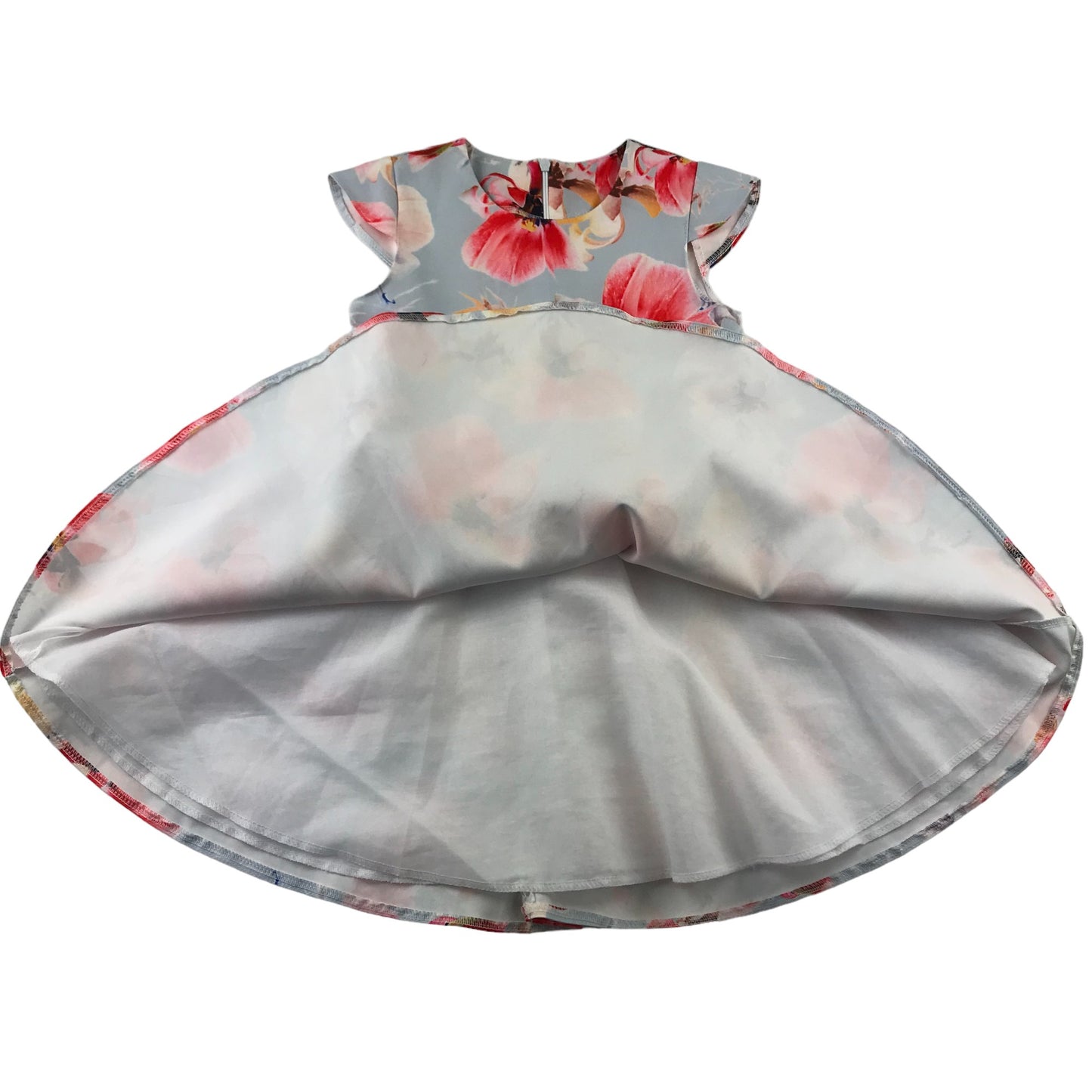 Blue floral dress 5-6 years pink flower print pattern and belt