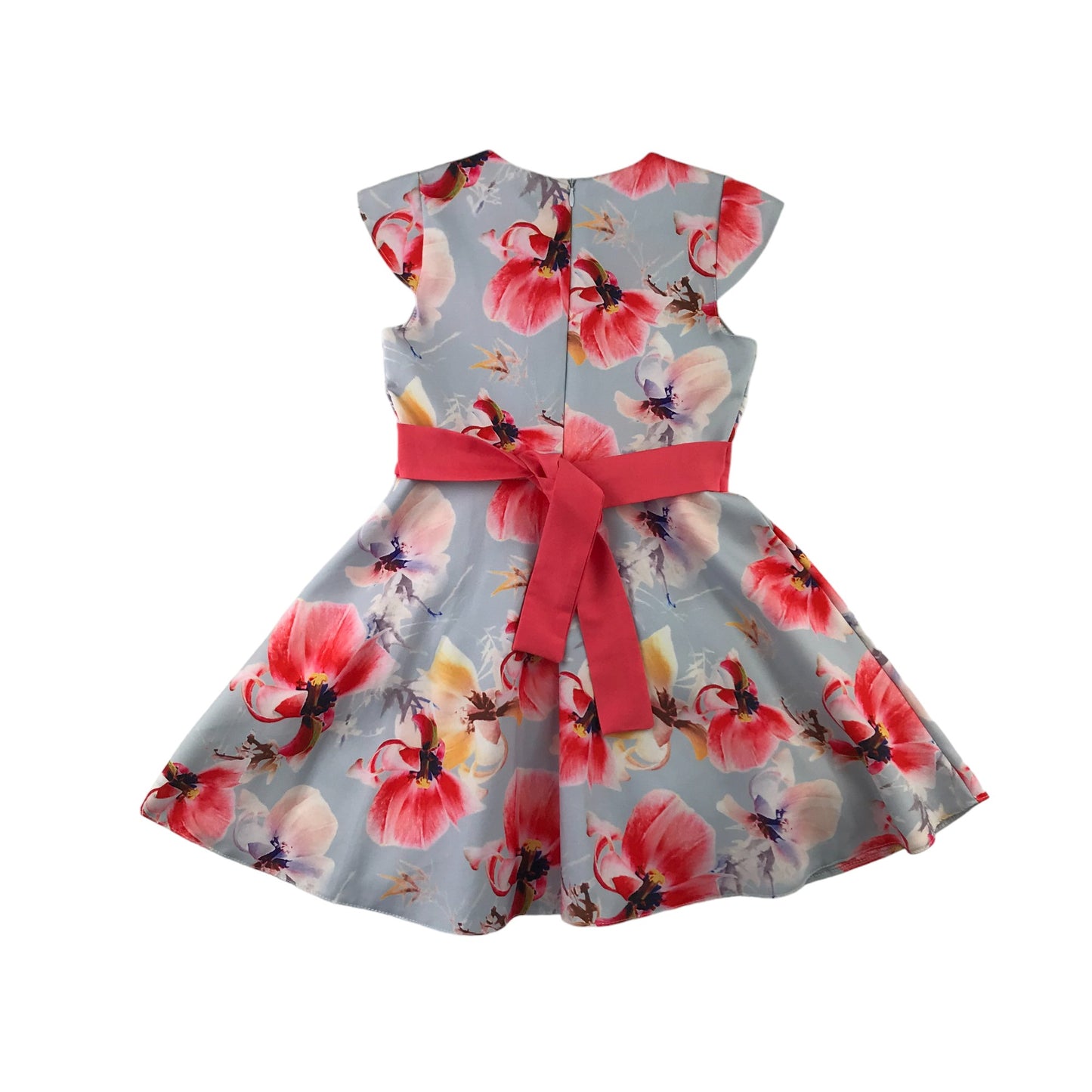 Blue floral dress 5-6 years pink flower print pattern and belt