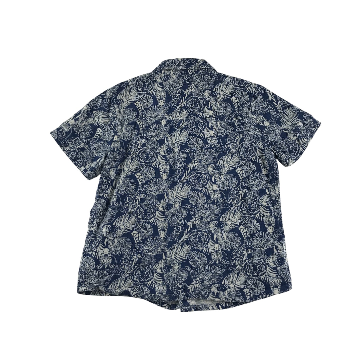 Monsoon shirt 7-8 years navy jungle animals print short sleeve cotton and linen blend