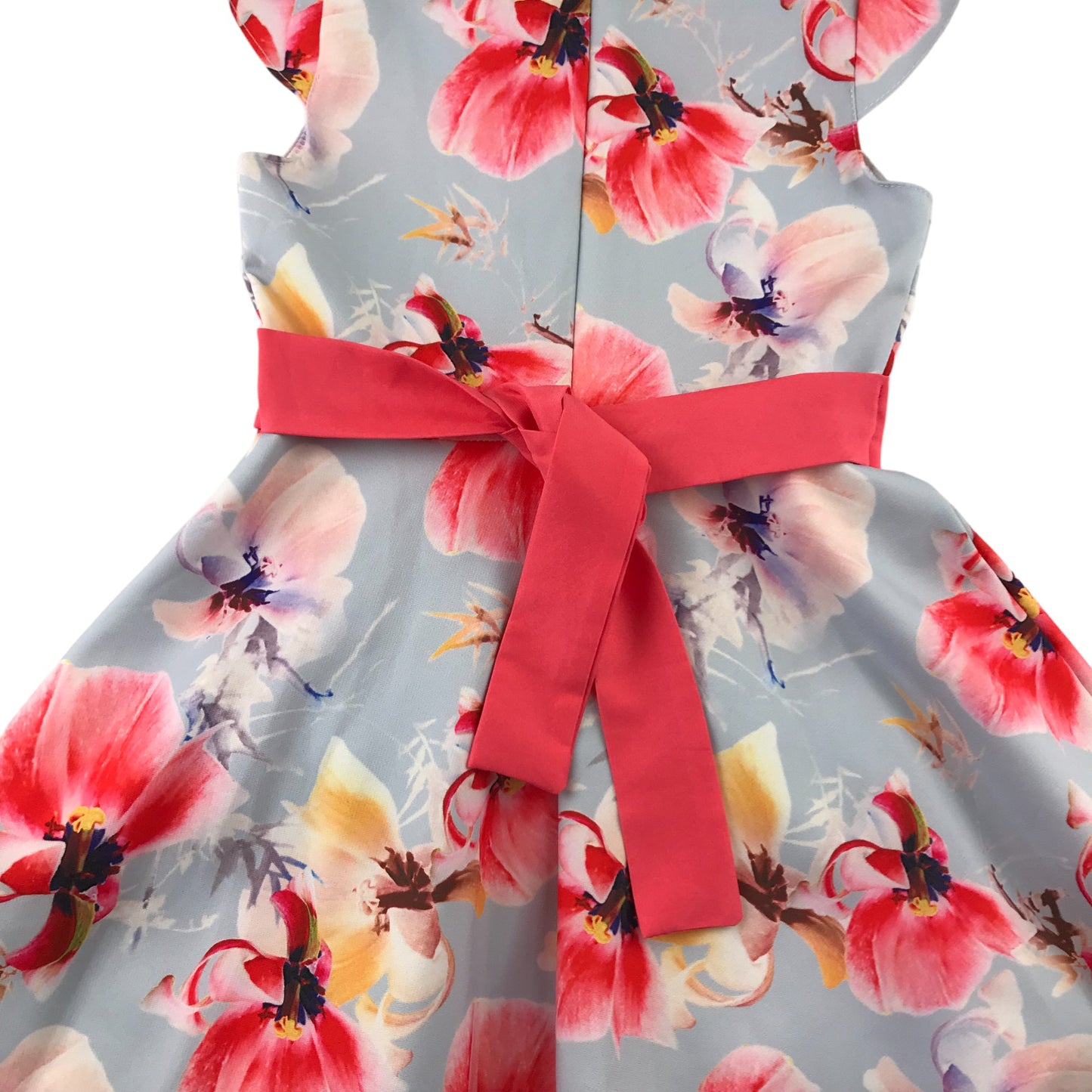 Blue floral dress 5-6 years pink flower print pattern and belt