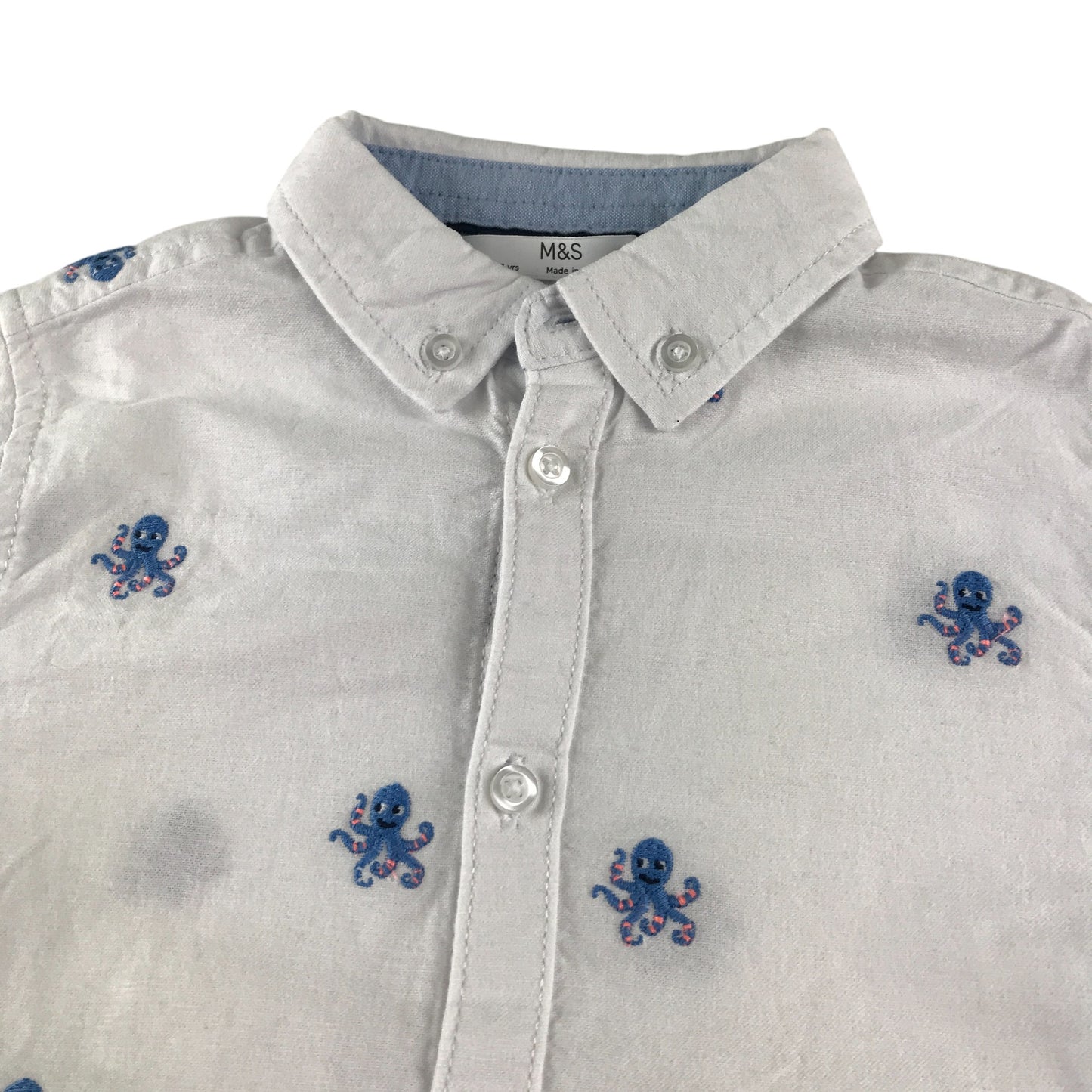 M&S shirt 6-7 years white octopus long sleeve cotton