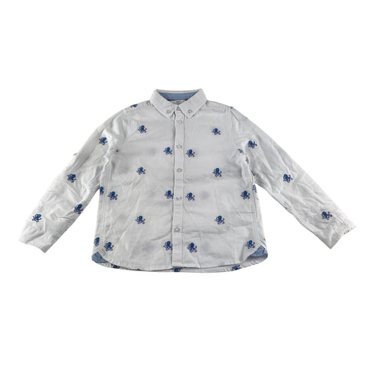 M&S shirt 6-7 years white octopus long sleeve cotton