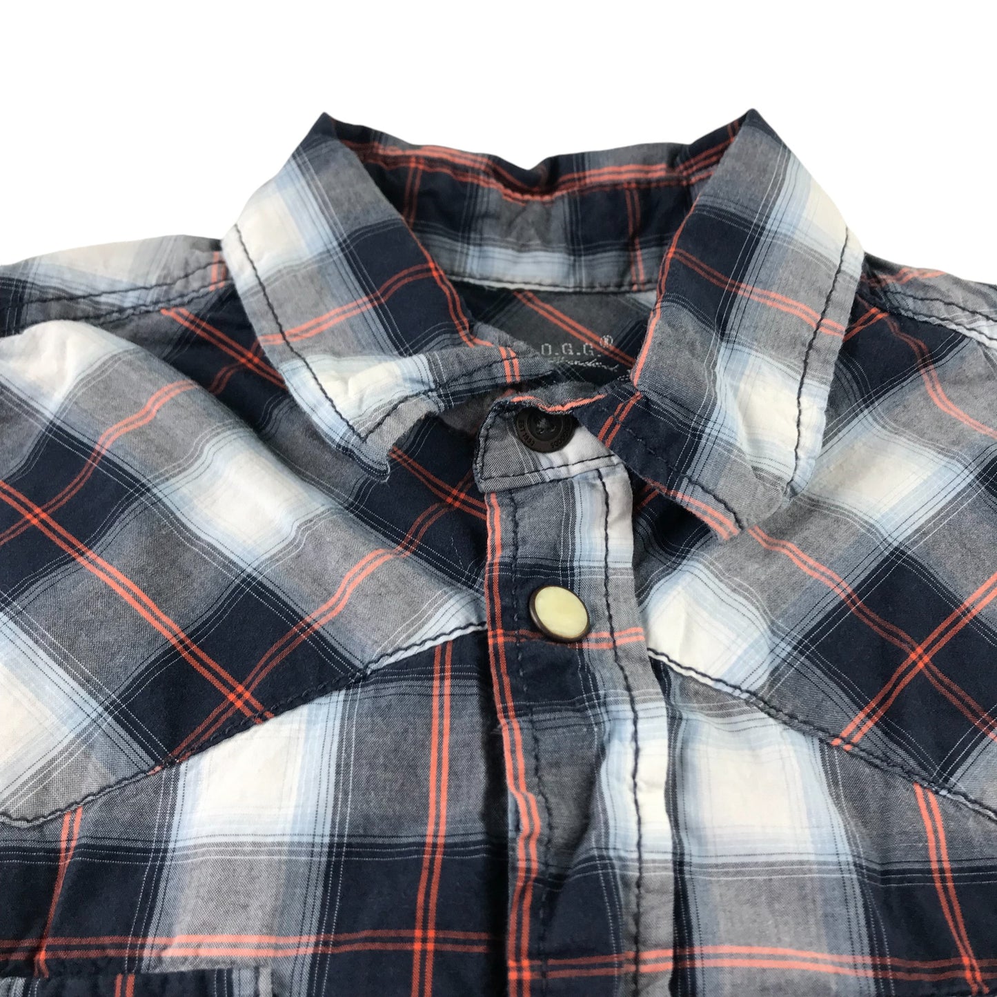 H&M Shirt 9-10 Years Navy and White Checked Button-Up with Front Pockets Cotton