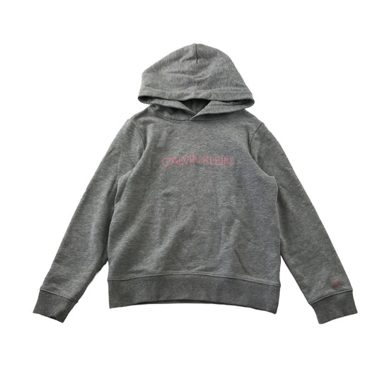 Calvin Klein Jeans Hoodie Age 8 Grey Plain with Pink Logos and Text Print Cotton