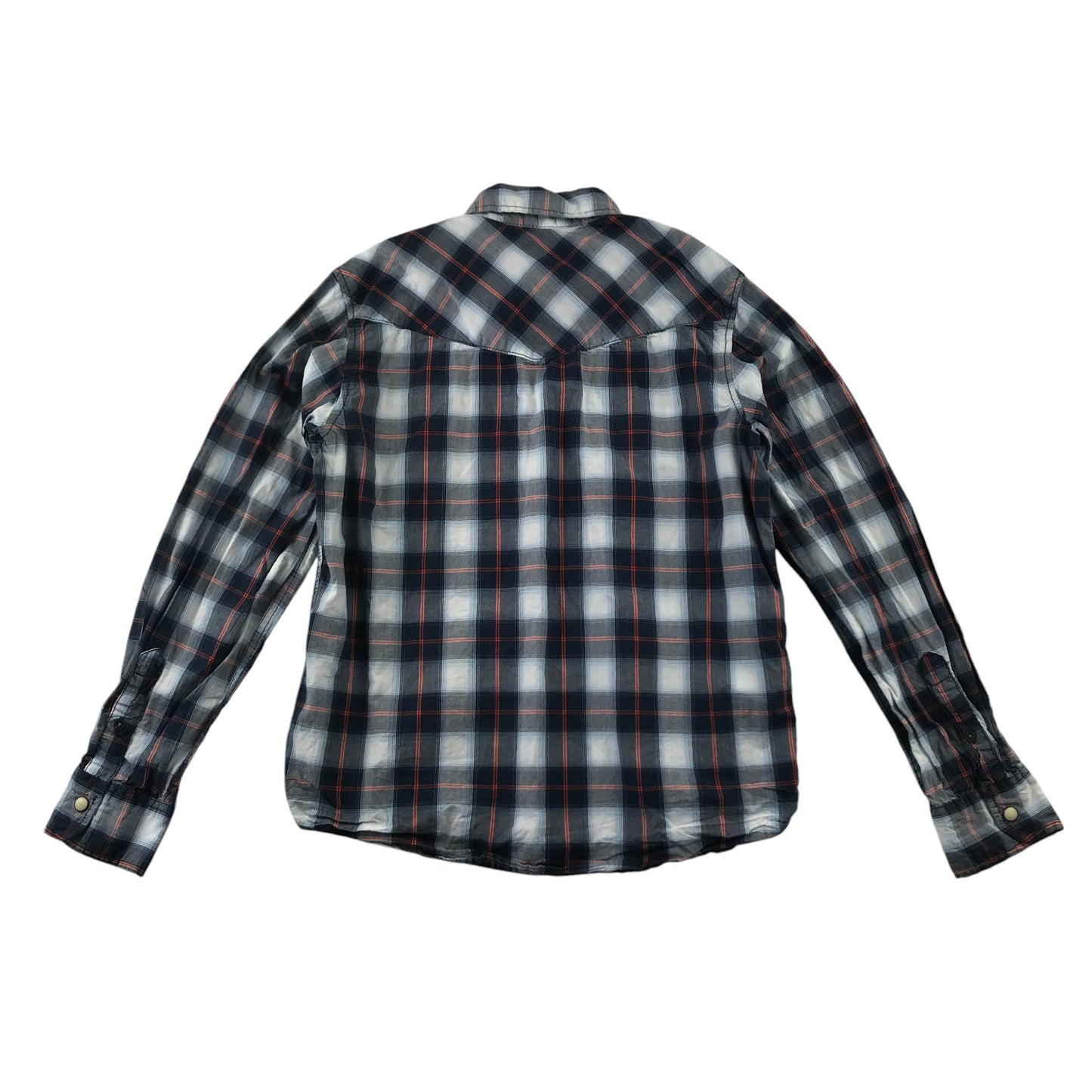 H&M Shirt 9-10 Years Navy and White Checked Button-Up with Front Pockets Cotton