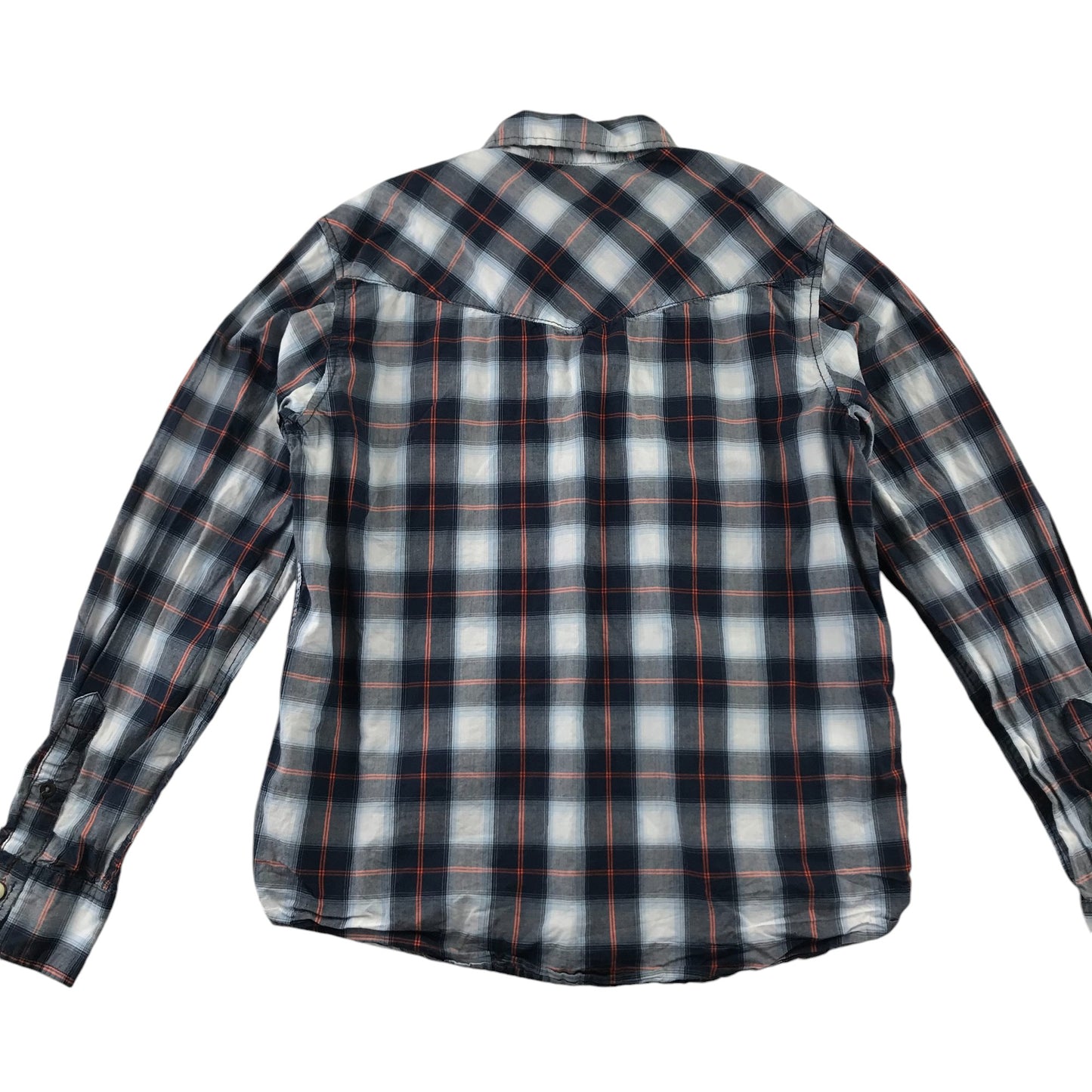 H&M Shirt 9-10 Years Navy and White Checked Button-Up with Front Pockets Cotton