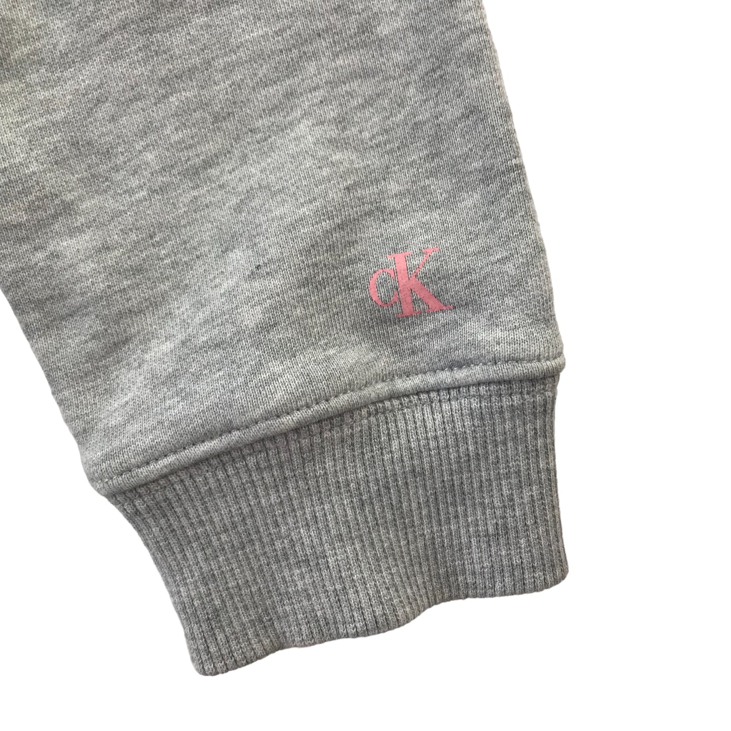 Calvin Klein Jeans Hoodie Age 8 Grey Plain with Pink Logos and Text Print Cotton