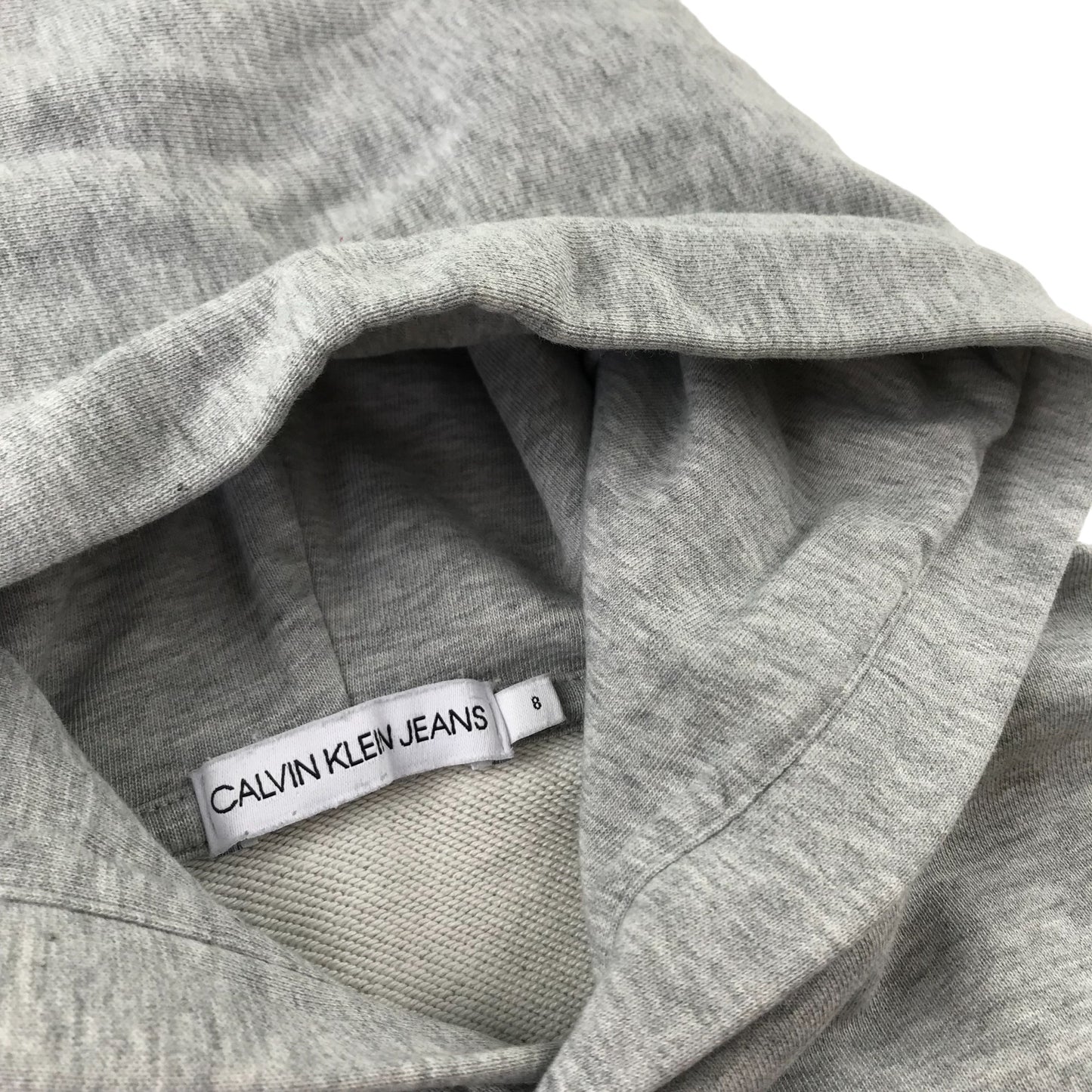 Calvin Klein Jeans Hoodie Age 8 Grey Plain with Pink Logos and Text Print Cotton