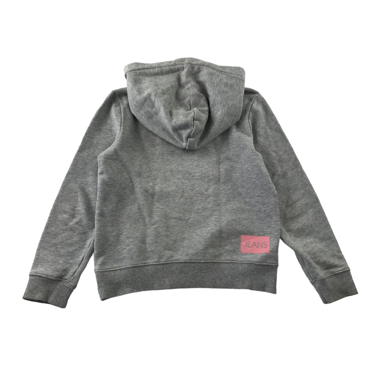 Calvin Klein Jeans Hoodie Age 8 Grey Plain with Pink Logos and Text Print Cotton